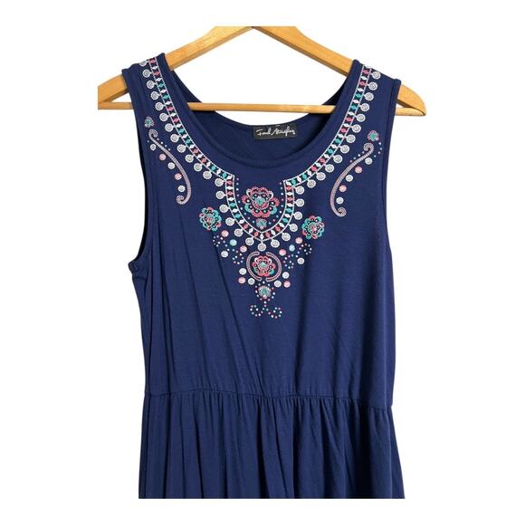 French Atmosphere Navy Blue Embroidered Casual Dress Tank Comfy Everyday - Picture 2 of 4